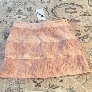 Feather Tiered Mini Skirt in Blush Pink NWT